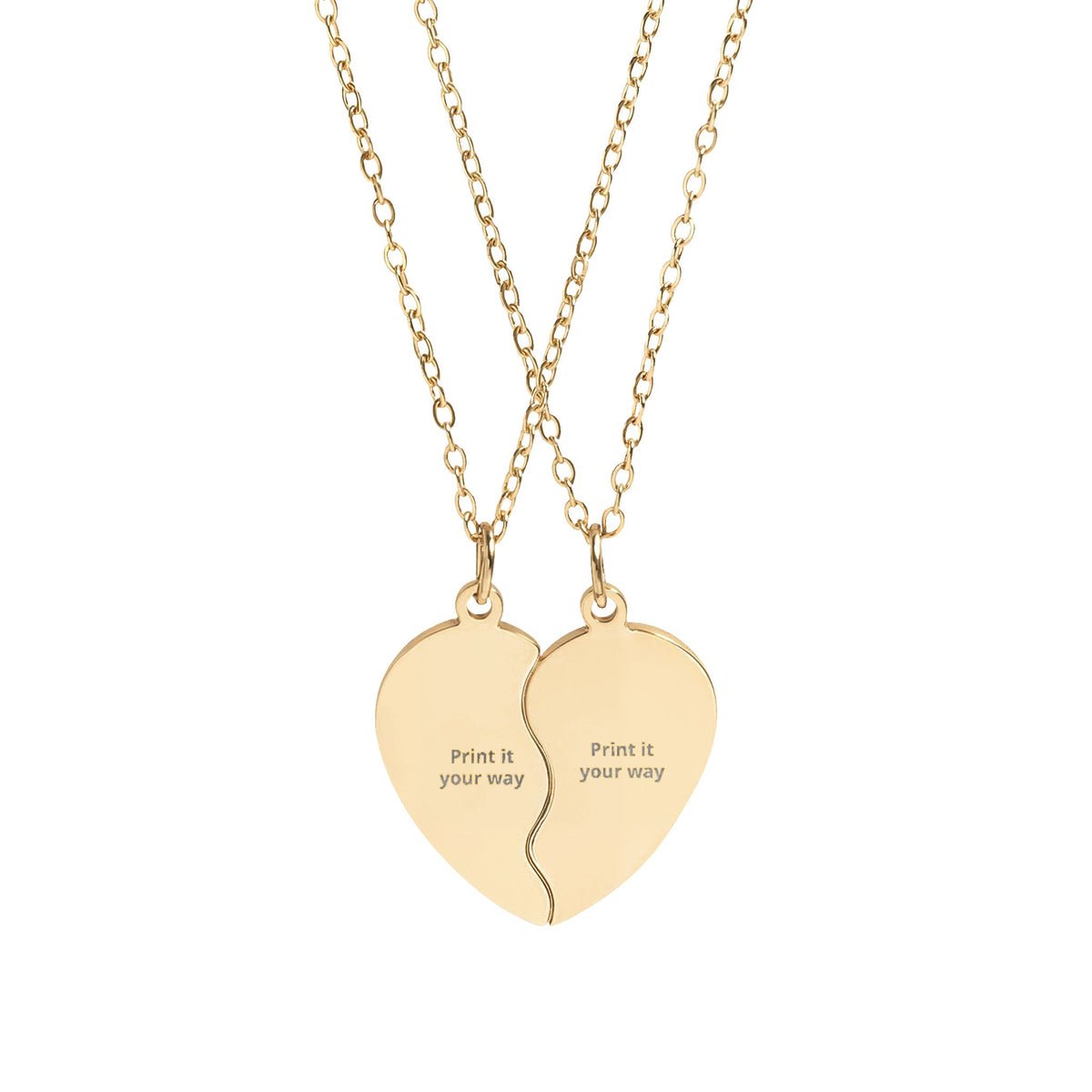 Engravable Broken Heart Necklace Set — Matching Best Friend / Couples Pendant