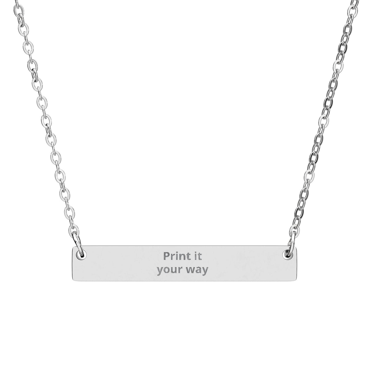 Engraved Horizontal Bar Necklace — Personalized 'Print It Your Way' Pendant (Silver & Rose Gold)