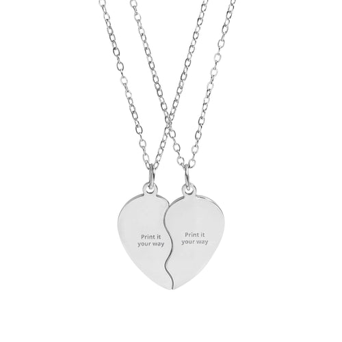 Engravable Broken Heart Necklace Set — Matching Best Friend / Couples Pendant