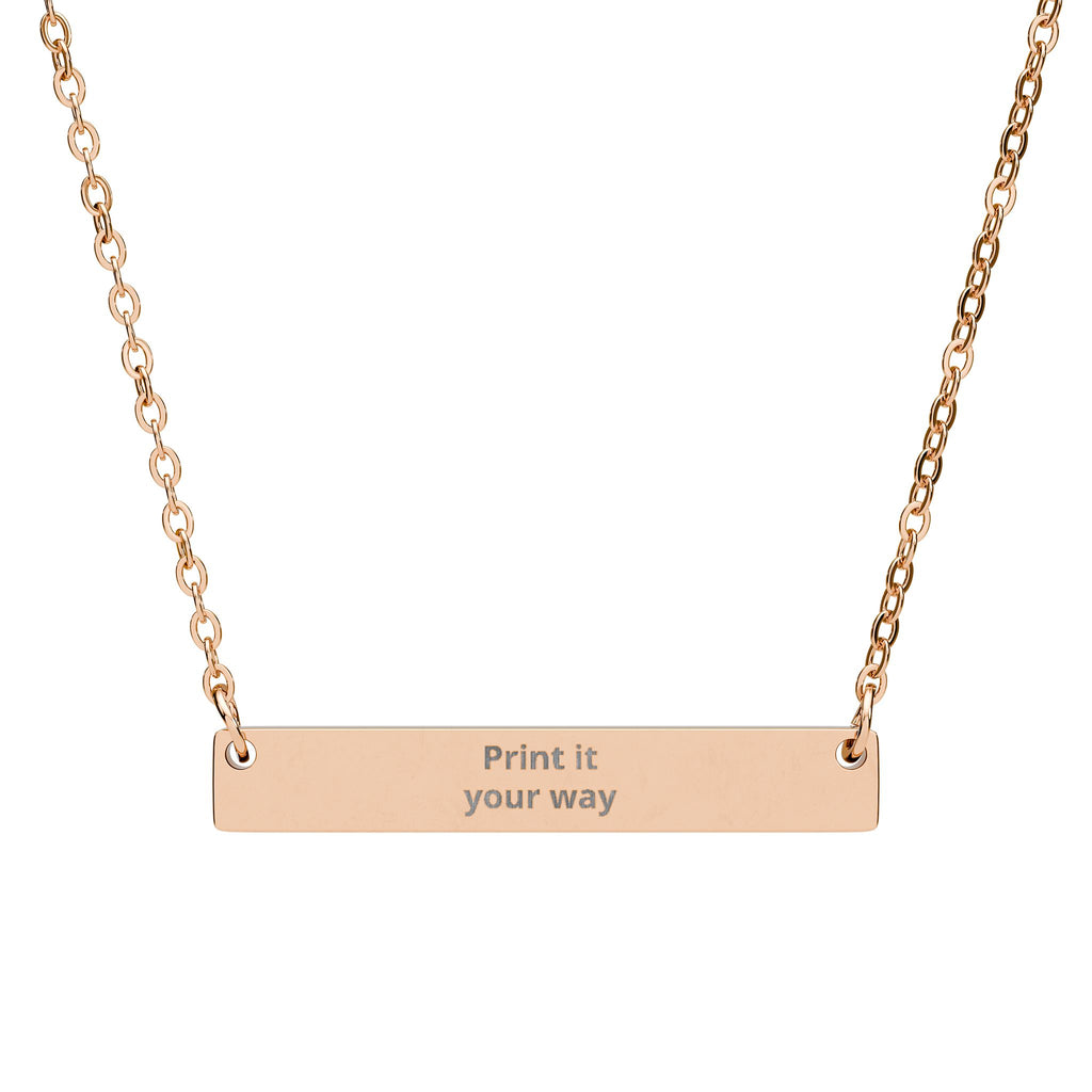 Engraved Horizontal Bar Necklace — Personalized 'Print It Your Way' Pendant (Silver & Rose Gold)