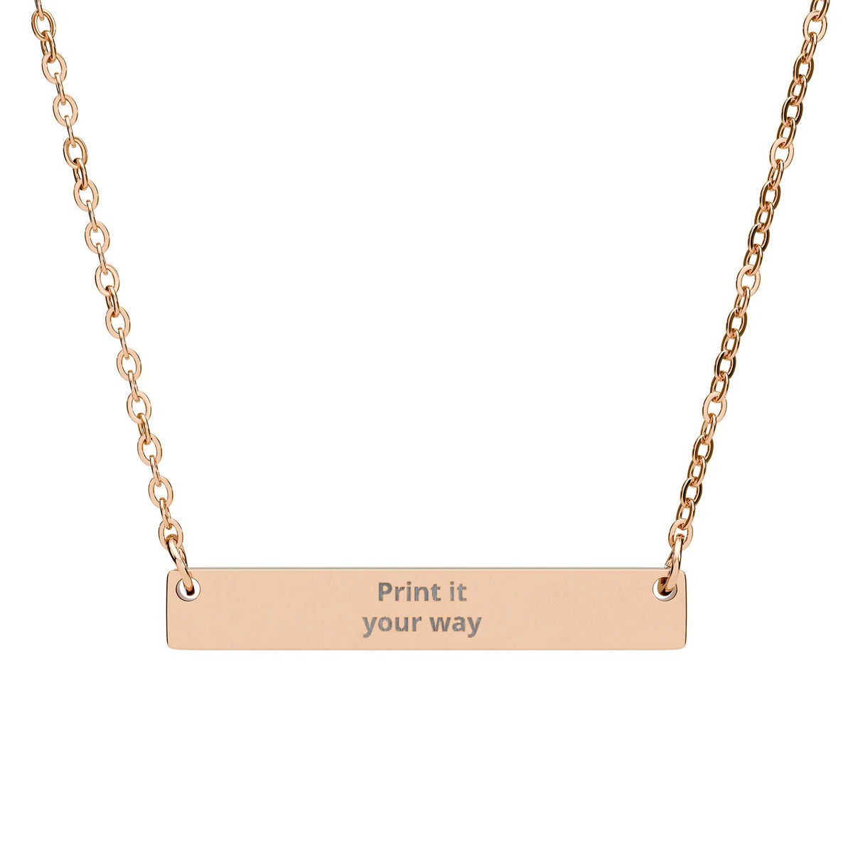 Engraved Horizontal Bar Necklace — Personalized 'Print It Your Way' Pendant (Silver & Rose Gold)